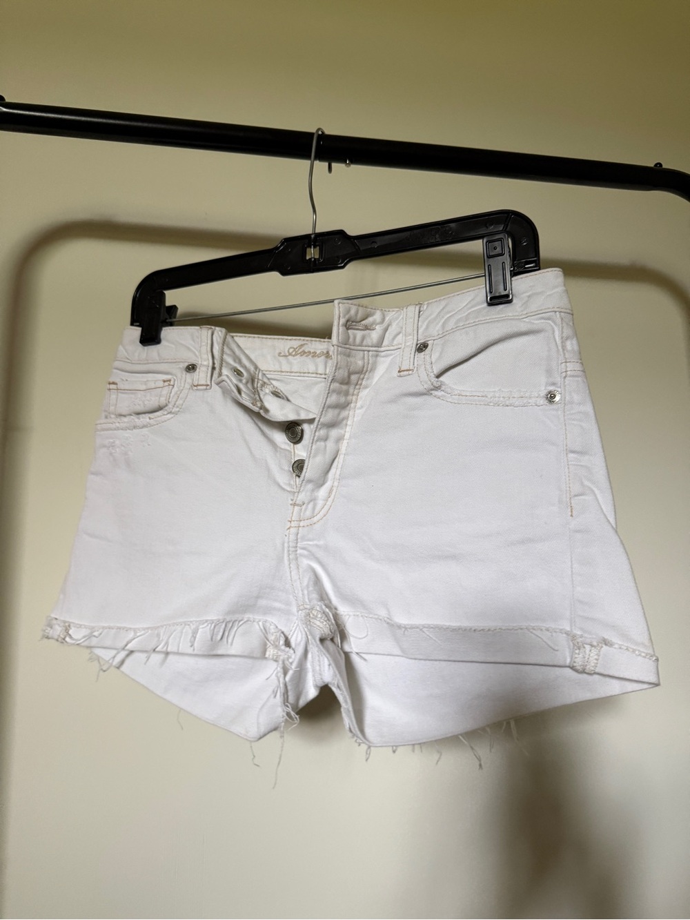 American Eagle White Women's Denim Shorts - Classic High-Rise Button Fly